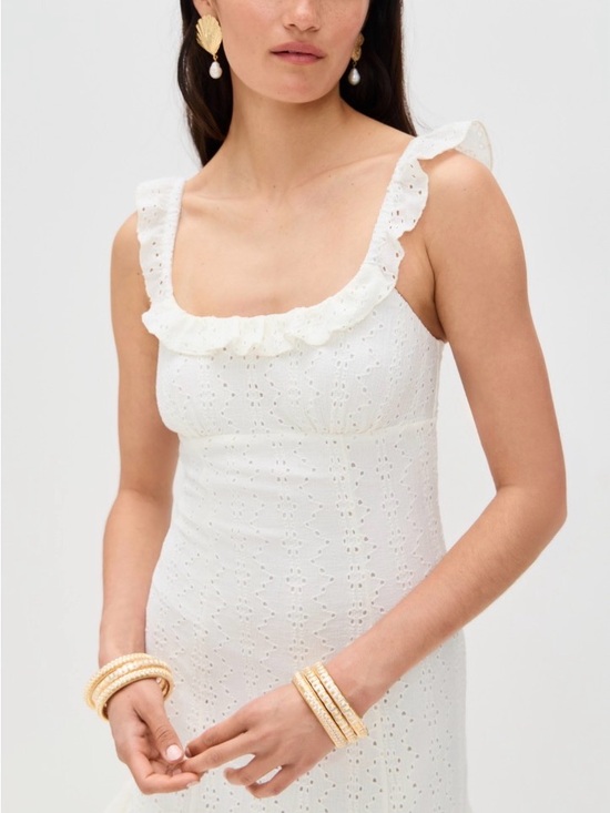 Reformation Dresses & Skirts - Reformation White Eyelet Midi Dress with Ruffle Straps